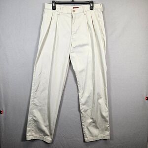 Merona Mens Khaki Pleated Chino Pants Beige Cotton Blend 32x32 Straight Leg